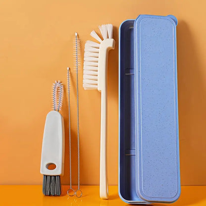 4pcs Washing Tool Set with Storage Box - Beige & Blue